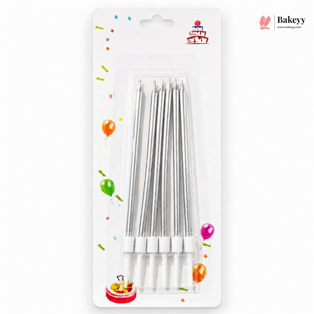 3mm Metallic Straight Birthday Cake Candles with Holders | Pack of 6