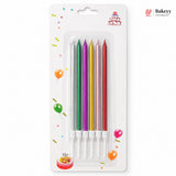 3mm Metallic Straight Birthday Cake Candles with Holders | Pack of 6