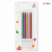 3mm Metallic Straight Birthday Cake Candles with Holders | Pack of 6