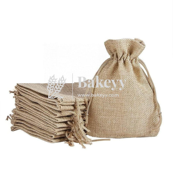 3x4 Inch | Jute Potli Bag | Gift Return Gifts Bags| Natural Jute Colour | Drawstring Bags - Bakeyy.com