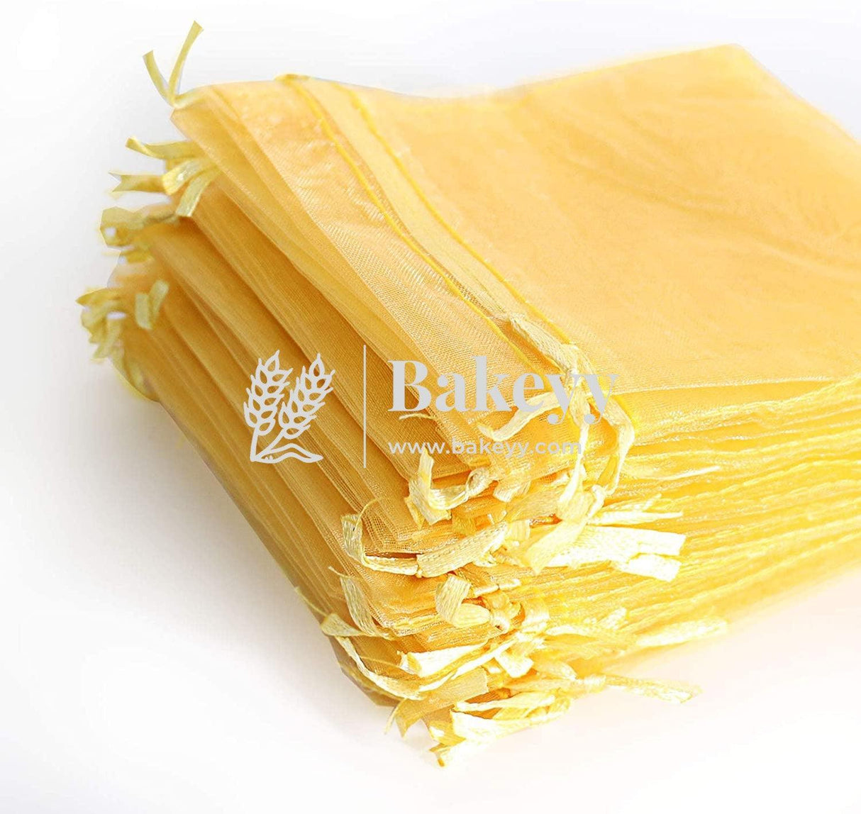 3x4 Inch | Organza Potli Bags | Gold Colour | Candy Bag | pack of 100 - Bakeyy.com