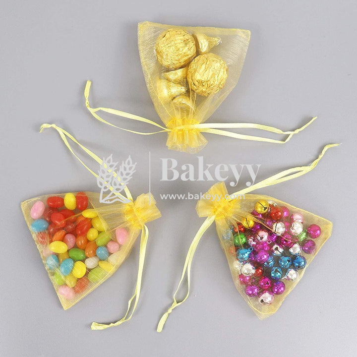 3x4 Inch | Organza Potli Bags | Gold Colour | Candy Bag | pack of 100 - Bakeyy.com