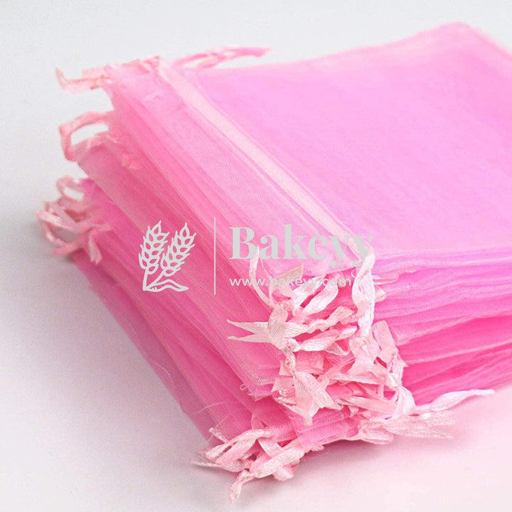 3x4 Inch | Organza Potli Bags | Pink Colour | Candy Bag | pack of 100 - Bakeyy.com