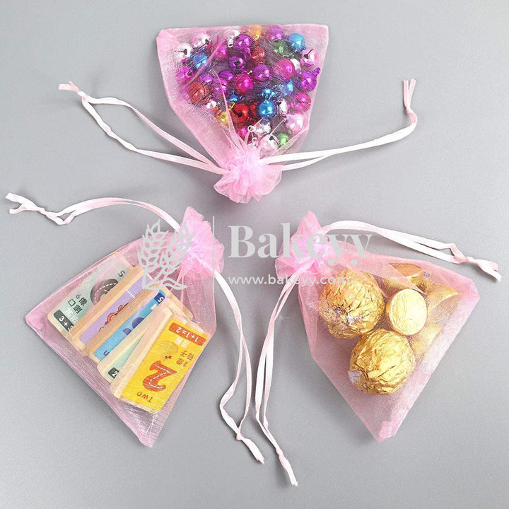 3x4 Inch | Organza Potli Bags | Pink Colour | Candy Bag | pack of 100 - Bakeyy.com