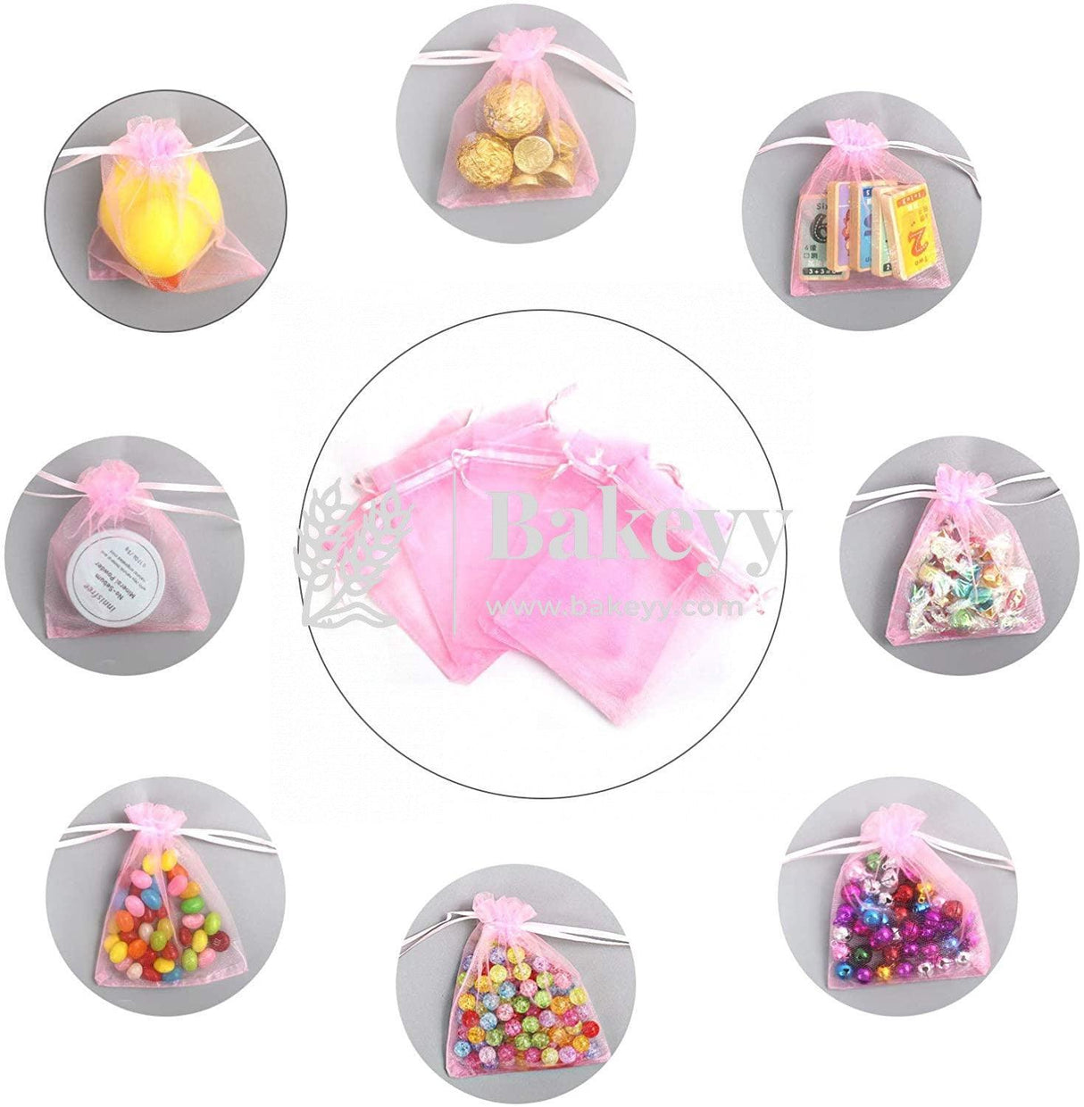 3x4 Inch | Organza Potli Bags | Pink Colour | Candy Bag | pack of 100 - Bakeyy.com