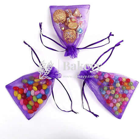 3x4 Inch | Organza Potli Bags | Purple Colour | Candy Bag | pack of 100 - Bakeyy.com