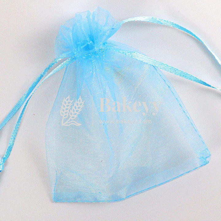 3x4 Inch | Organza Potli Bags | Sky Blue Colour | Candy Bag | pack of 100 - Bakeyy.com