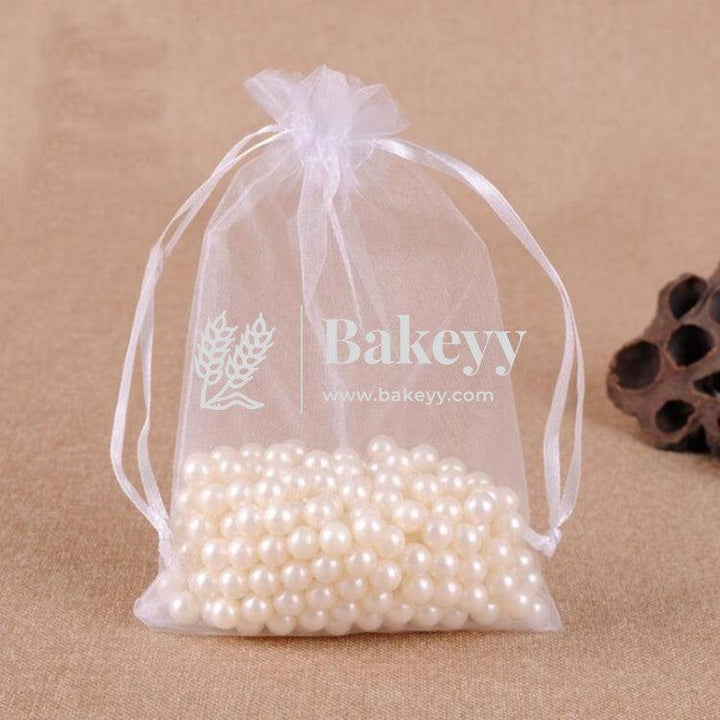 3x4 Inch | Organza Potli Bags | White Colour | Candy Bag | pack of 100 - Bakeyy.com