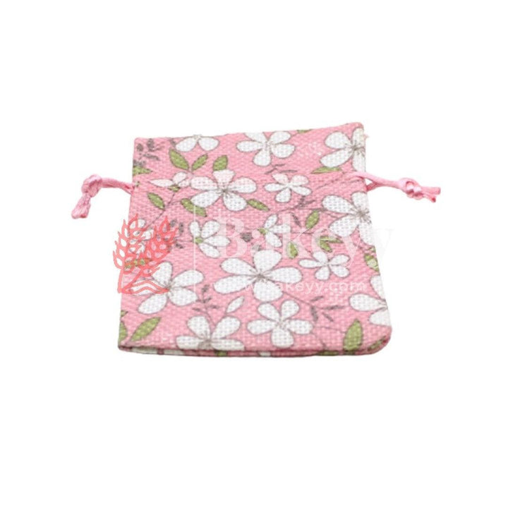 3x4 Inch Pink Printed | Printed Potli Jute Bag | Gift Return Gifts Bags | Drawstring Bags | Pack Of 10 - Bakeyy.com