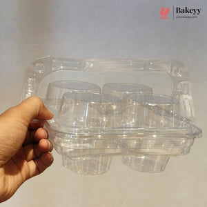 4-Cavity Transparent Dessert Cup Carrier with Handle & Lid | Pack of 50