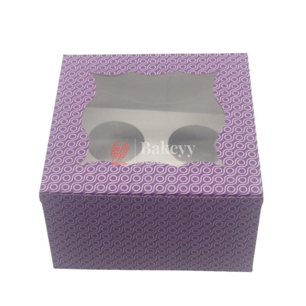 4 Cupcake Box | With Window On The Lid | Purple | Pack Of 10 - Bakeyy.com