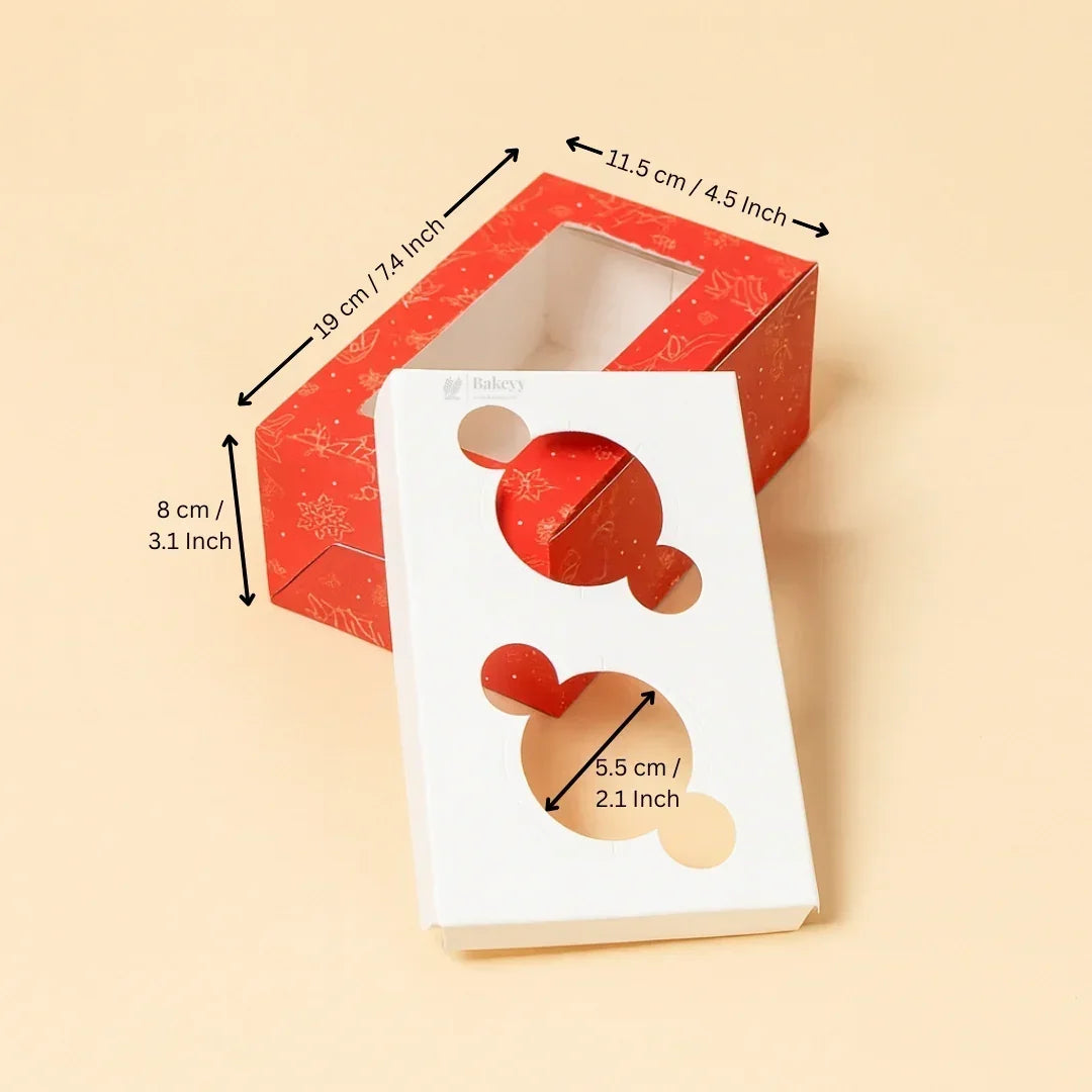 Christmas Cupcake Box with Window | Red Festive Design | Festive Cupcake Box | Pack of 10 - Bakeyy.com - India - Christmas Cupcake Box with Window | Red Festive Design | Festive Cupcake Box | Pack of 10 - 2 Cupcake / Without Handle 180.00