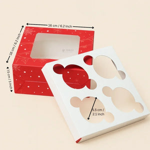 Christmas Cupcake Box with Window | Red Festive Design | Festive Cupcake Box | Pack of 10 - Bakeyy.com - India - Christmas Cupcake Box with Window | Red Festive Design | Festive Cupcake Box | Pack of 10 - 4 Cupcake / Without Handle 220.00