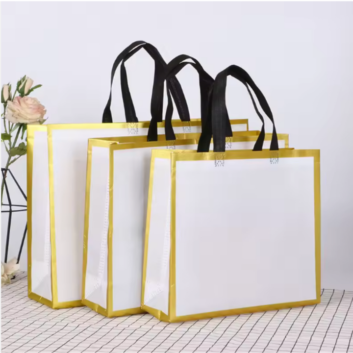 PVC Lamination Bags, Golden Border with white space design, Non Woven Design, 4 sizes available - Bakeyy.com