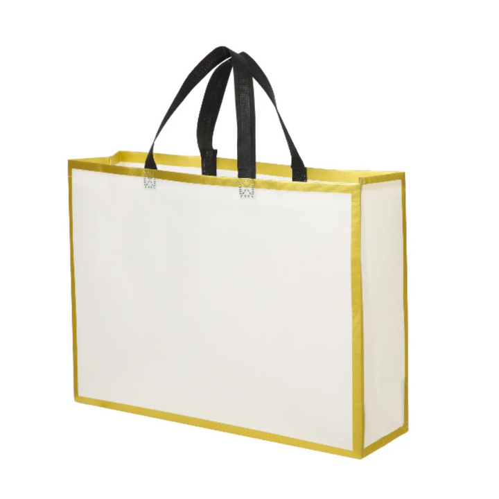 PVC Lamination Bags, Golden Border with white space design, Non Woven Design, 4 sizes available - Bakeyy.com