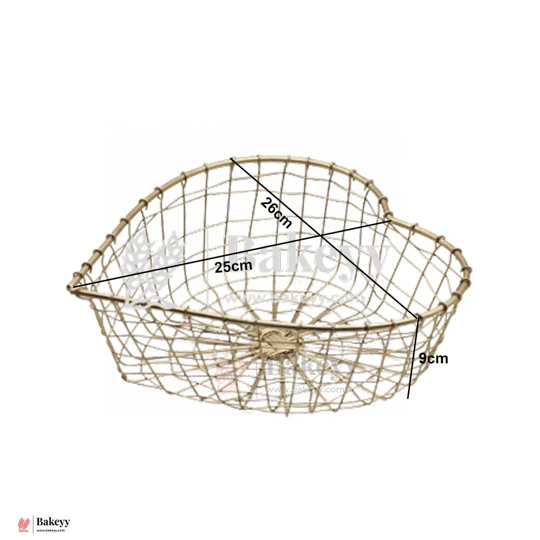 Heart Decorative Gold Metal Hamper Basket For Gifting Square | Large