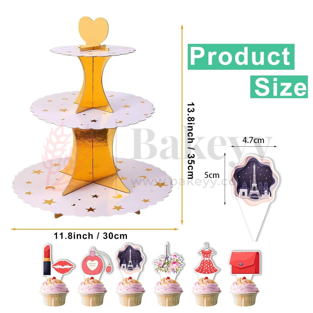 Tier Layer Cupcake Dessert Paper Stand Display Rack | Golden Stars| 1 Piece