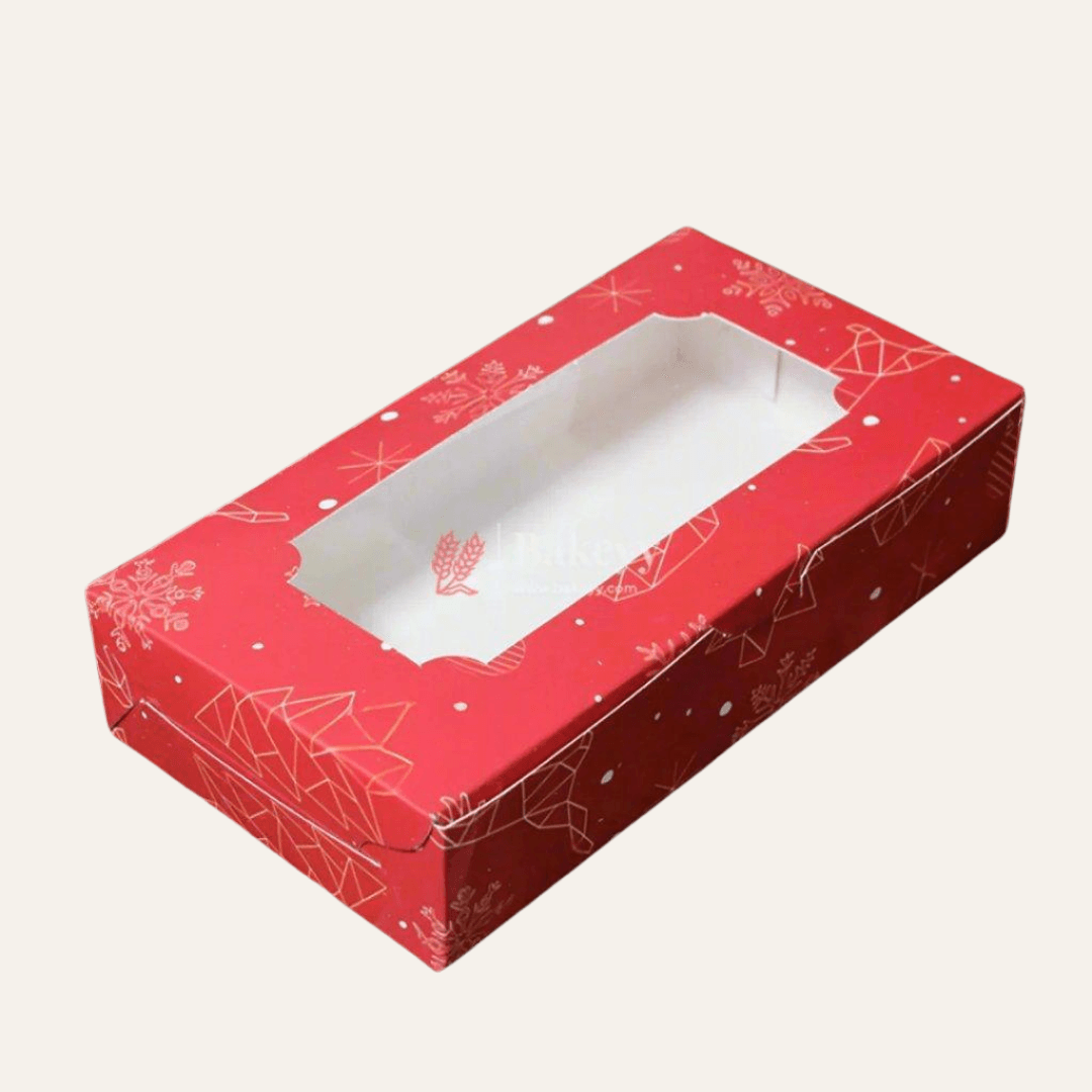 6 Brownie Box | Macron Box | Christmas Red | With Window - Bakeyy.com - India - 6 Brownie Box | Macron Box | Christmas Red | With Window - Pack of 10