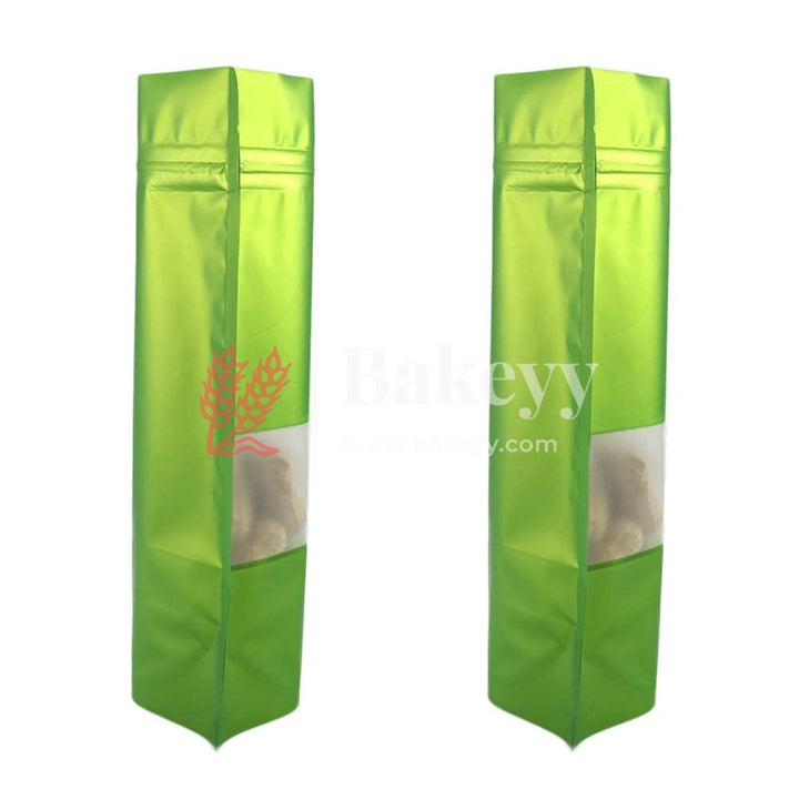 1 kg | Zip Lock Pouch |Green Color With Window | 17x26.5 CM | Standing Pouch - Bakeyy.com