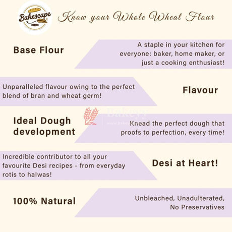 Bakescape Whole Wheat Flour 1kg | Premium Freshly Milled Unbleached Bread Flour | Delightful Baking Experiences - Bakeyy.com - India - Bakescape Whole Wheat Flour 1kg | Premium Freshly Milled Unbleached Bread Flour | Delightful Baking Experiences - Default Title