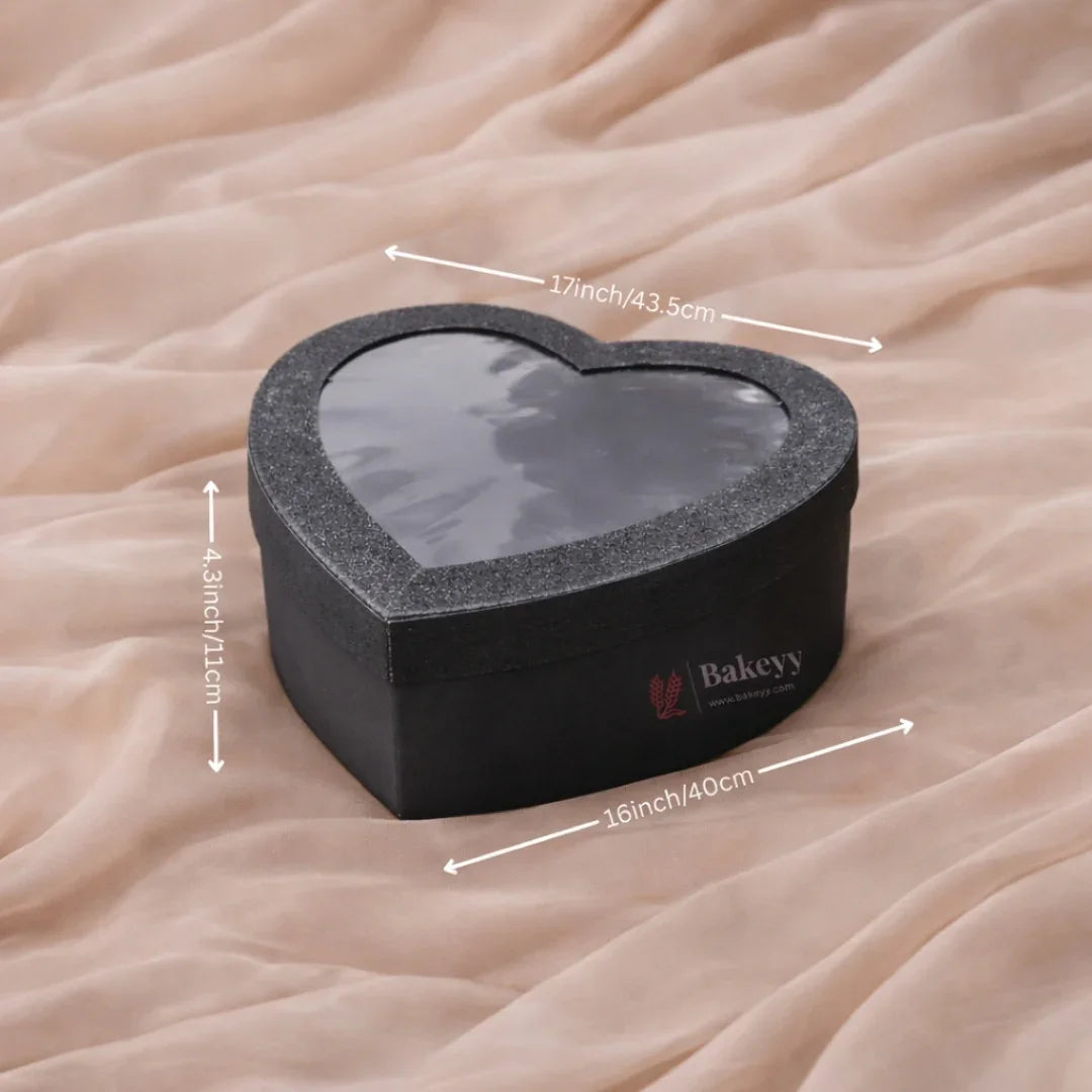 Premium Heart-Shaped Black Gift Box with Transparent Lid l Pack of 1