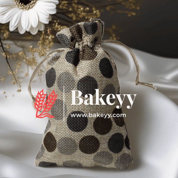 Dot Print | Printed Potli Jute Bag | Gift Return Gifts Bags | Drawstring Bags | Pack Of 10 | - Bakeyy.com - India - Dot Print | Printed Potli Jute Bag | Gift Return Gifts Bags | Drawstring Bags | Pack Of 10 | - Black