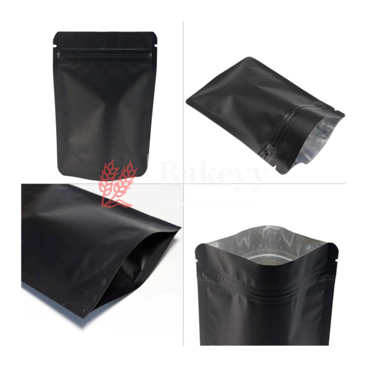 100 gm | Zip Lock Pouch | Black Color Without Window | 10x17 CM | Standing Pouch - Bakeyy.com