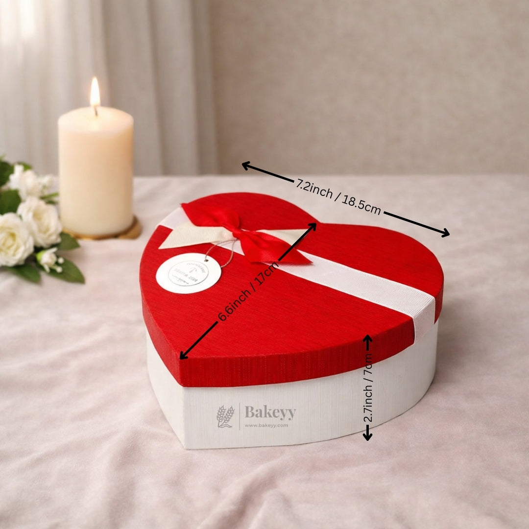 Red And White Valentine Gift Box | Valentine Gift | Mixed Colour | Heart Shape Gift Box with Ribbon | Pack of 1