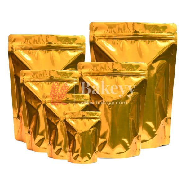500 gm | Zip Lock Pouch | Gold Pouch Without Window | 16x23 CM | Standing Pouch - Bakeyy.com