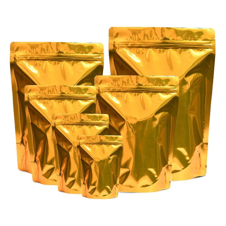 250 gm | Zip Lock Pouch | Gold Pouch Without Window | 13.5x22 CM | Standing Pouch | 110 GSM | - Bakeyy.com - India - 250 gm | Zip Lock Pouch | Gold Pouch Without Window | 13.5x22 CM | Standing Pouch | 110 GSM | - Pack Of 50 / 13.5x22 cm / 250 gm