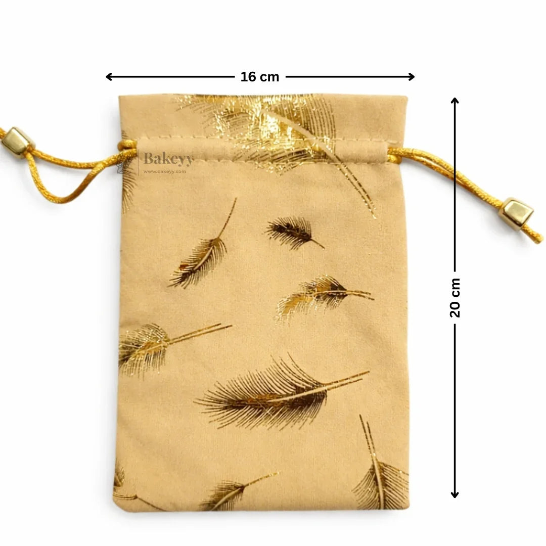 Premium Velvet Potli Bags for Gifting & Packaging l gold feather print Potil Bags l Pack of 10 - Bakeyy.com - India - Premium Velvet Potli Bags for Gifting & Packaging l gold feather print Potil Bags l Pack of 10 - Gold / 16x20 300.00