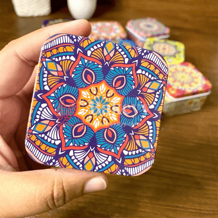 Matka Tin | Square Shaped Decorative Boxes | Pack Of 12 | Candle Tin Box | Different Designs | - Bakeyy.com - India - Matka Tin | Square Shaped Decorative Boxes | Pack Of 12 | Candle Tin Box | Different Designs | - Default Title