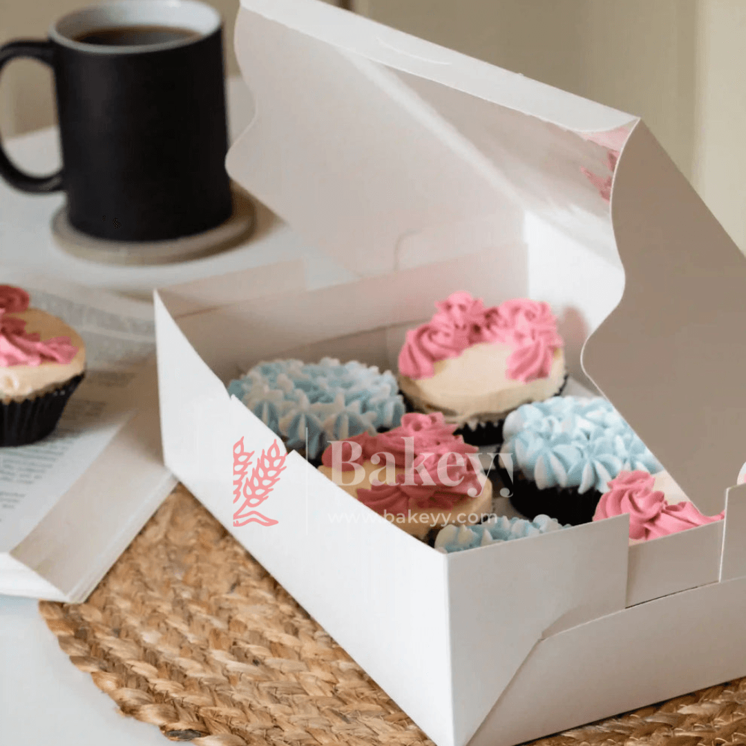 6 Cupcake Box | With Window |White Color | - Bakeyy.com - India - 6 Cupcake Box | With Window |White Color | - Pack of 10