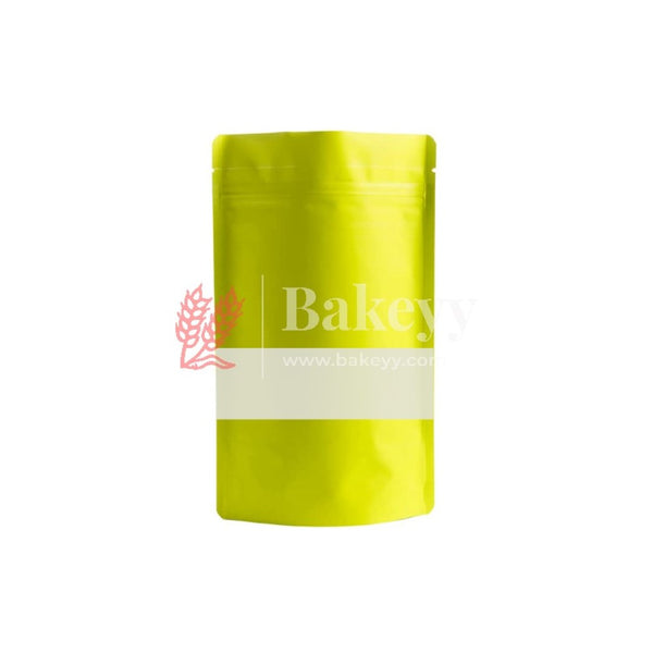 100 gm | Zip Lock Pouch |Lime Yellow Color With Window | 10x17 CM | Standing Pouch - Bakeyy.com