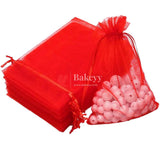 20x25 cm | Organza Potli Bags | Red Colour | Candy Bag | - Bakeyy.com - India - 20x25 cm | Organza Potli Bags | Red Colour | Candy Bag | - Pack Of 50 / 20x25 cm / 8x10 inch / Red