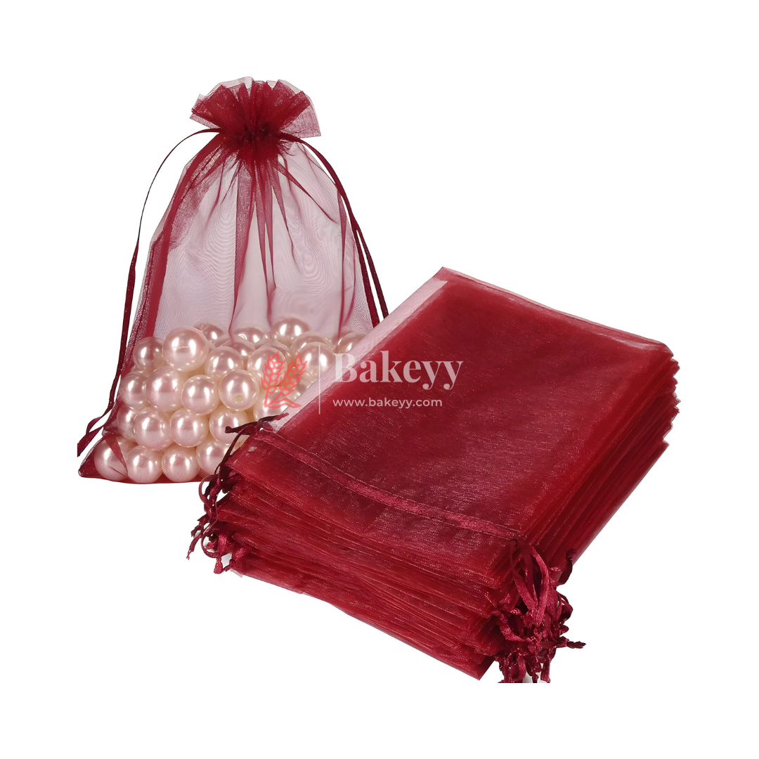 10x14 CM | Organza Potli Bags | Rose Red Colour |100 g | Candy Bag | Pack of 100|