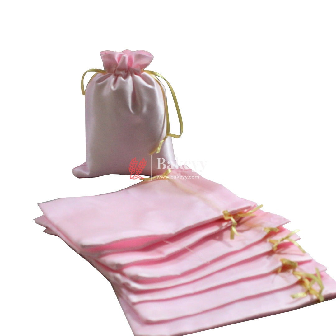 10x14 cm | Satin Potli Bags| Pink Colour | Elegant Drawstring Pouches| for Gifting and Storage|