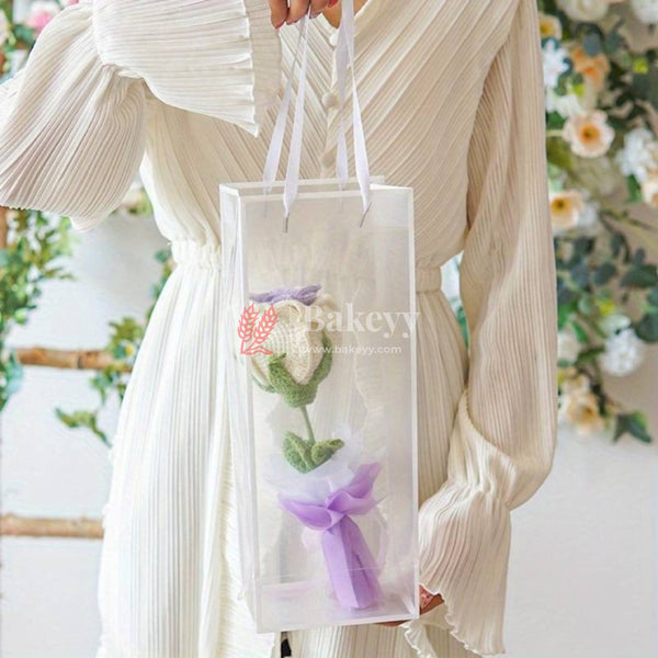 Transparent Window Flower Gift Bag With Handle For | Valentine's day | Flower Bouquet Packaging | Pack of 10