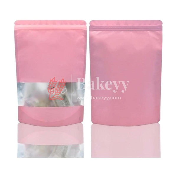 1 kg | Zip Lock Pouch |Pink Color With Window | 17x26.5 CM | Standing Pouch | 110 GSM | - Bakeyy.com - India - 1 kg | Zip Lock Pouch |Pink Color With Window | 17x26.5 CM | Standing Pouch | 110 GSM | - Pack Of 50 / 17x26.5 cm / 1 Kg