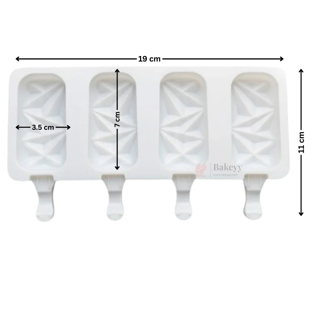 4 Cavity| Geometric Popsicle Ice Cream Mould Tray | Silicon Kulfi & Chocolate Bar Mold | Reusable Popsicle Stick Mold | Pack of 1