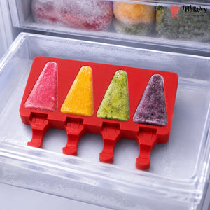 4 Cavity Triangle Silicone Popsicle Mould | Ice Candy Mould with Stick Handle for Homemade Ice Pops | Pack of 1