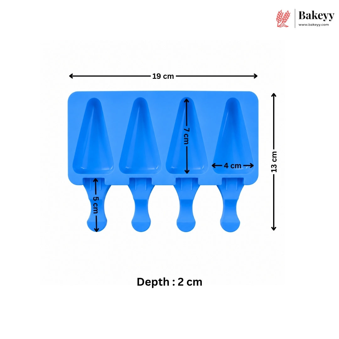4 Cavity Triangle Silicone Popsicle Mould | Ice Candy Mould with Stick Handle for Homemade Ice Pops | Pack of 1