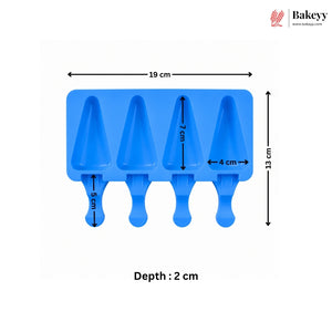 4 Cavity Triangle Silicone Popsicle Mould | Ice Candy Mould with Stick Handle for Homemade Ice Pops | Pack of 1