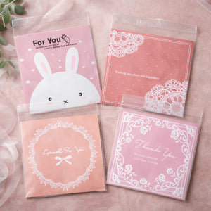 17 X 14 CM Printed Cellophane Cookie Pouch Set | Resealable Transparent Gift Packaging | Pack of 100