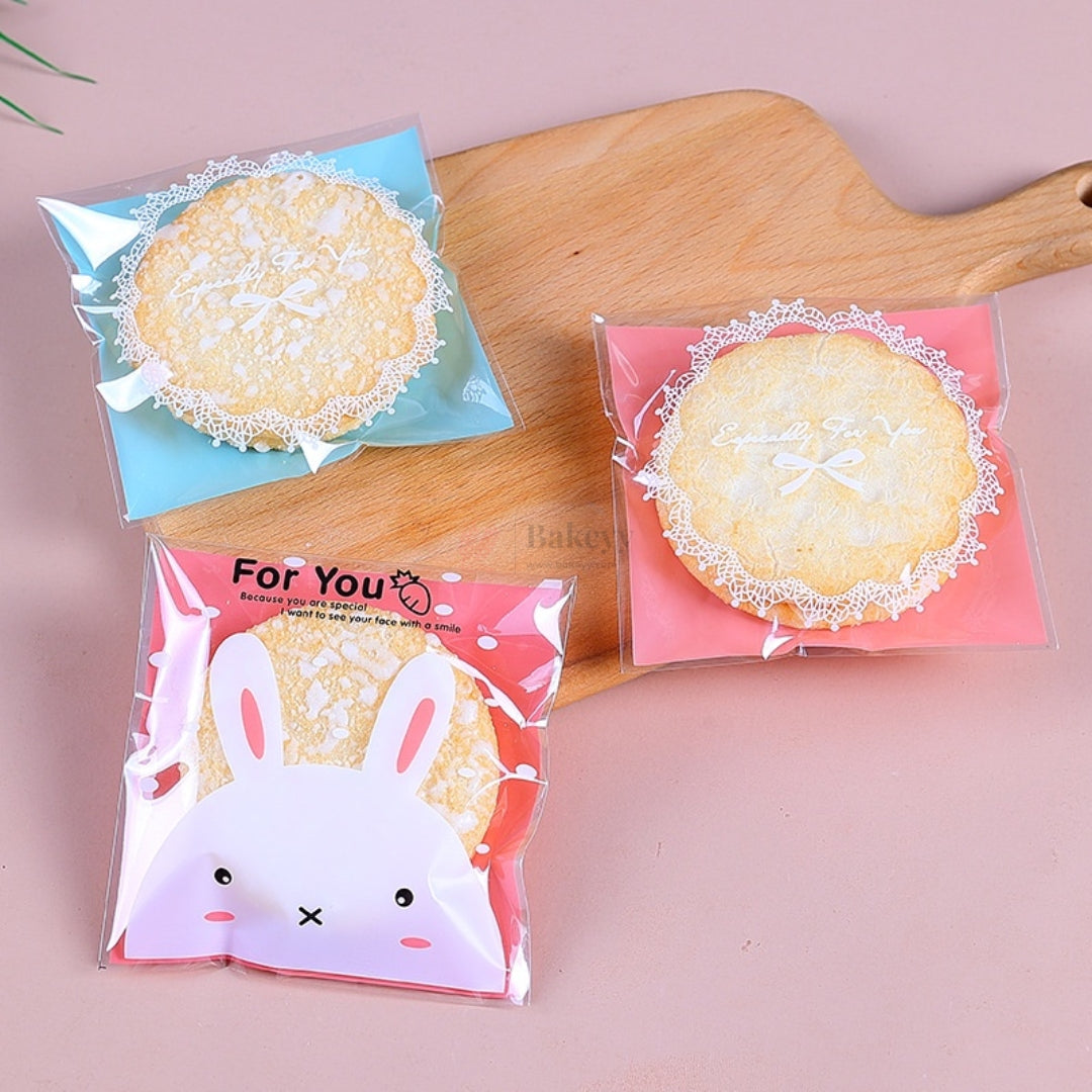 17 X 14 CM Printed Cellophane Cookie Pouch Set | Resealable Transparent Gift Packaging | Pack of 100