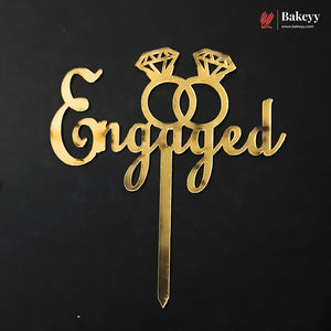 4 Inch Gold Acrylic Engagement Cake Topper | Laser Cut Cake Decoration | Pack of 5