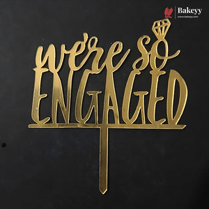 4 Inch Gold Acrylic Engagement Cake Topper | Laser Cut Cake Decoration | Pack of 5