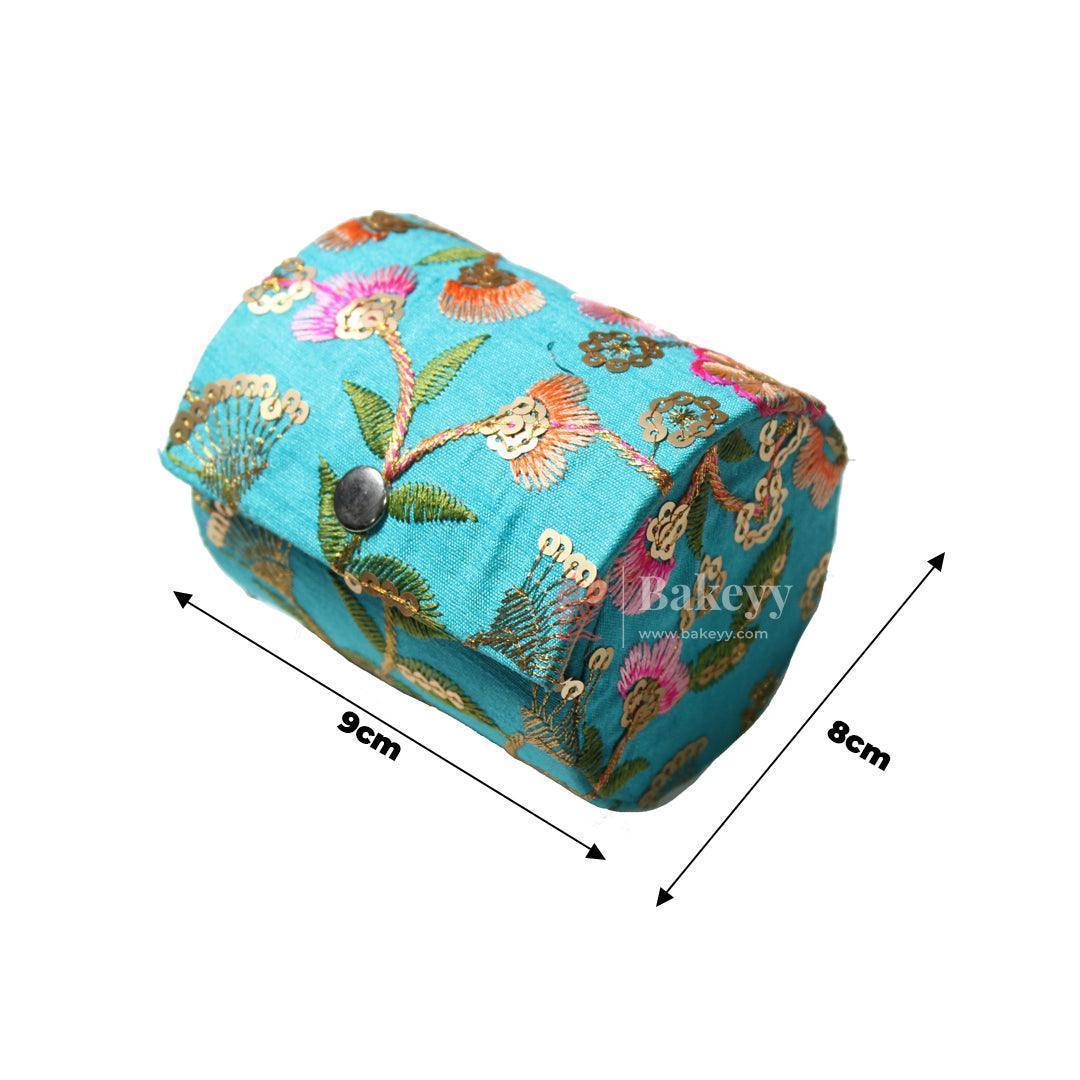 4 Inch Wooden Embroidery Bangle Box For Women, Jewellery Organiser Box, Bangle Organiser Box - Bakeyy.com - India - 4 Inch Wooden Embroidery Bangle Box For Women, Jewellery Organiser Box, Bangle Organiser Box - Blue