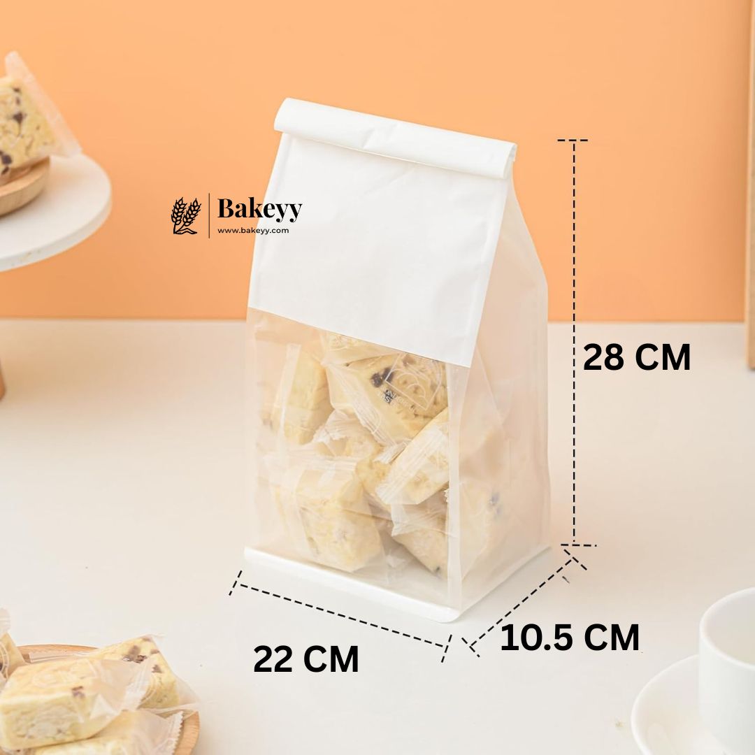 22x28x10.5 CM | 50 Pack | White Kraft Paper Bread Bags with Clear Window | Bakery Bags Tin Tie Tab Lock Treat Bag