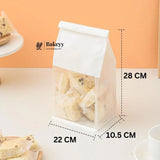 White Kraft Paper Bread Bags with Clear Window | Bakery Bags Tin Tie Tab Lock Treat Bag| Pack of 50